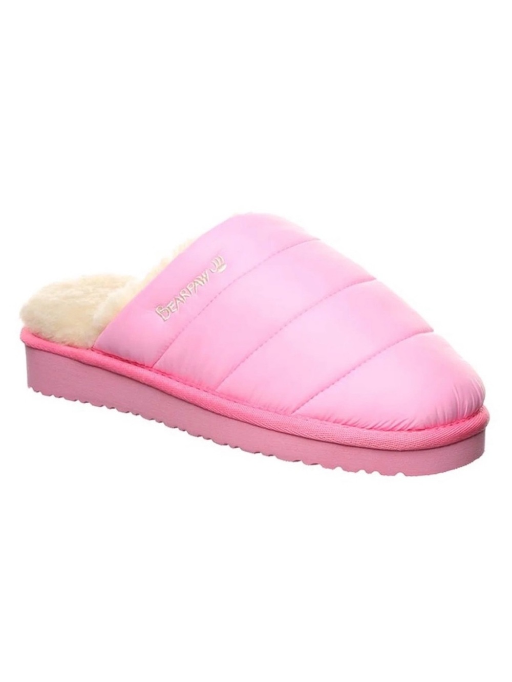NWT BearPaw Pink Quilted Faux-Shearling
Slide Slippers for Women
Size-7